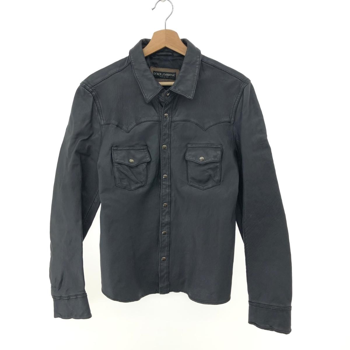 DOLCE-GABBANA ドルチェ-ガッバーナ レザーシャツ 50 ブラック 羊革 メンズ ウエスタン 長袖 240001084390