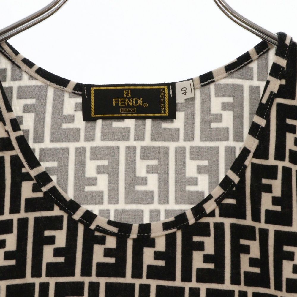 FENDI (フェンディ) ズッカ 総柄 レーヨン クルーネック 半袖Tシャツ 