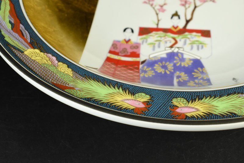 新鮮味のある 蔵A2603a 九谷焼 弥与衛門窯 皇后陛下御麗筆 雛の図 二重箱 送料無料も!