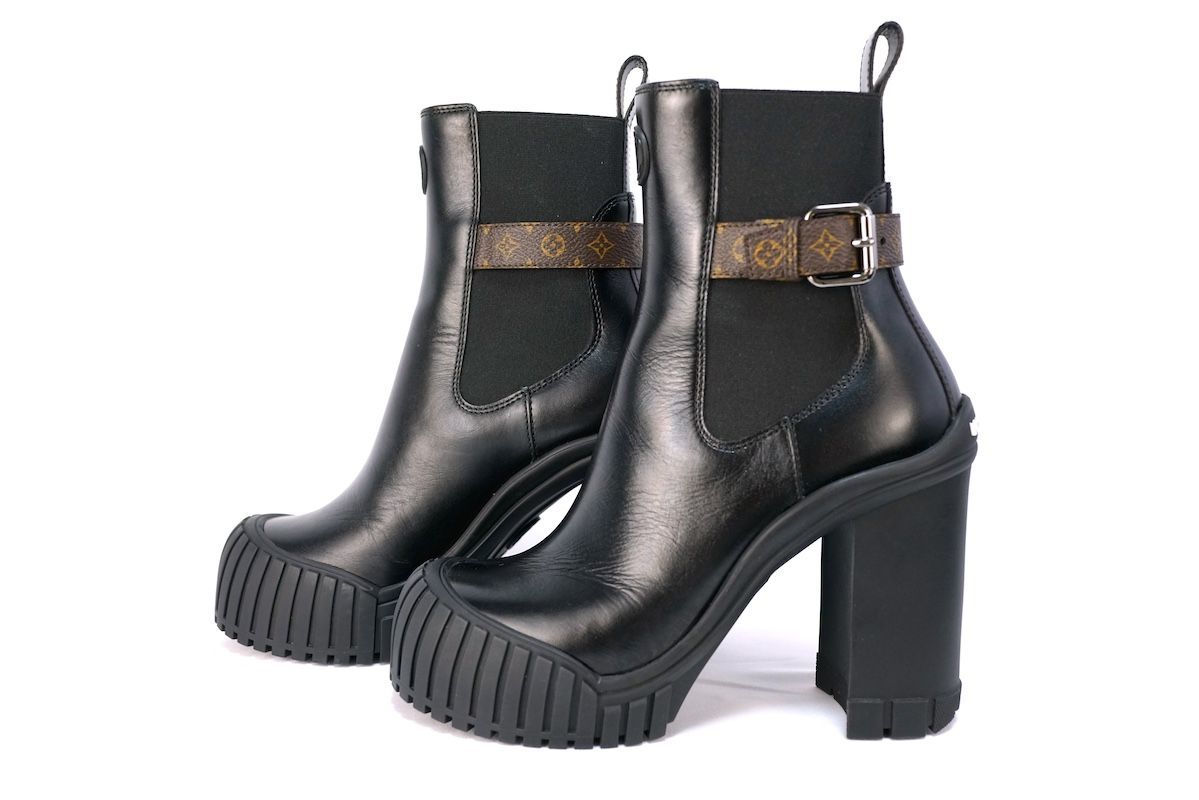  ルイヴィトン Ruby Ankle Boot ルビー ラインアンクルブーツ モノグラム ロゴ ブラック ブラウン 36. 約23.5 cm MA 0274 サイドゴアブーツ ブーツ