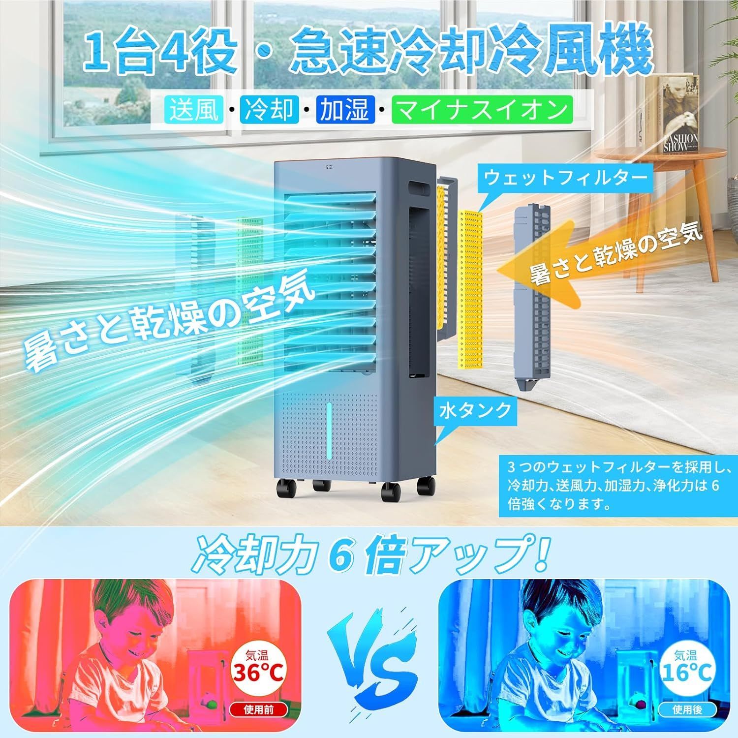 冷風機 強力 人気 冷風扇風機 冷風扇【1台4役・急速冷却・省エネ】 3 
