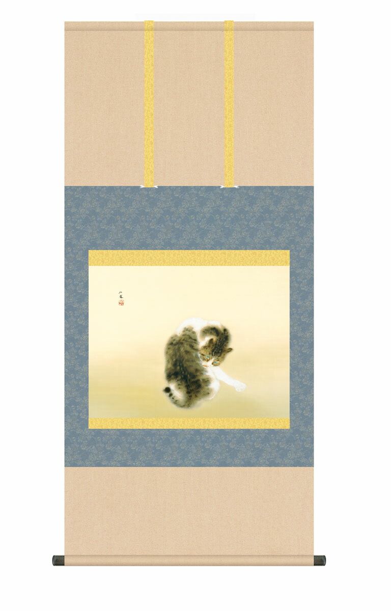 10年保証 掛け軸 名画複製画 班猫 竹内栖鳳 尺５ 桐箱付き床の間 和室 おしゃれ 壁掛け 絵