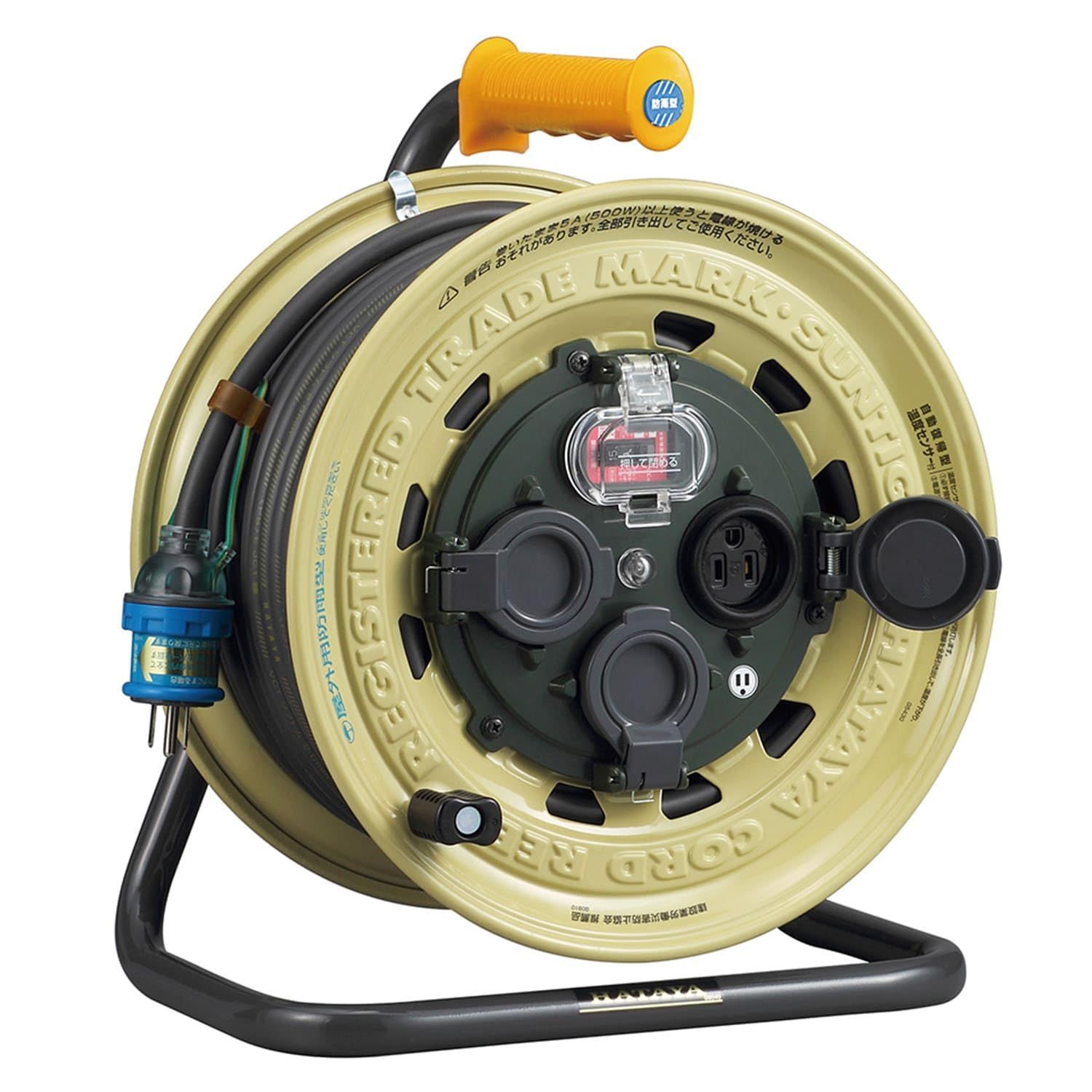 Size 30m_Style 漏電付 接地付 屋外仕様コードリール ハタヤ サンタイガーレインボーリール 単相100V 30m アース ブレーカー付 BX301K