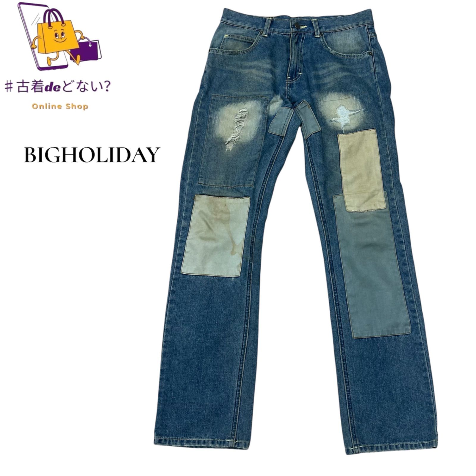 T.M.T. BIG HOLIDAY ダメージ加工 パッチワーク デニム ジーンズ 
