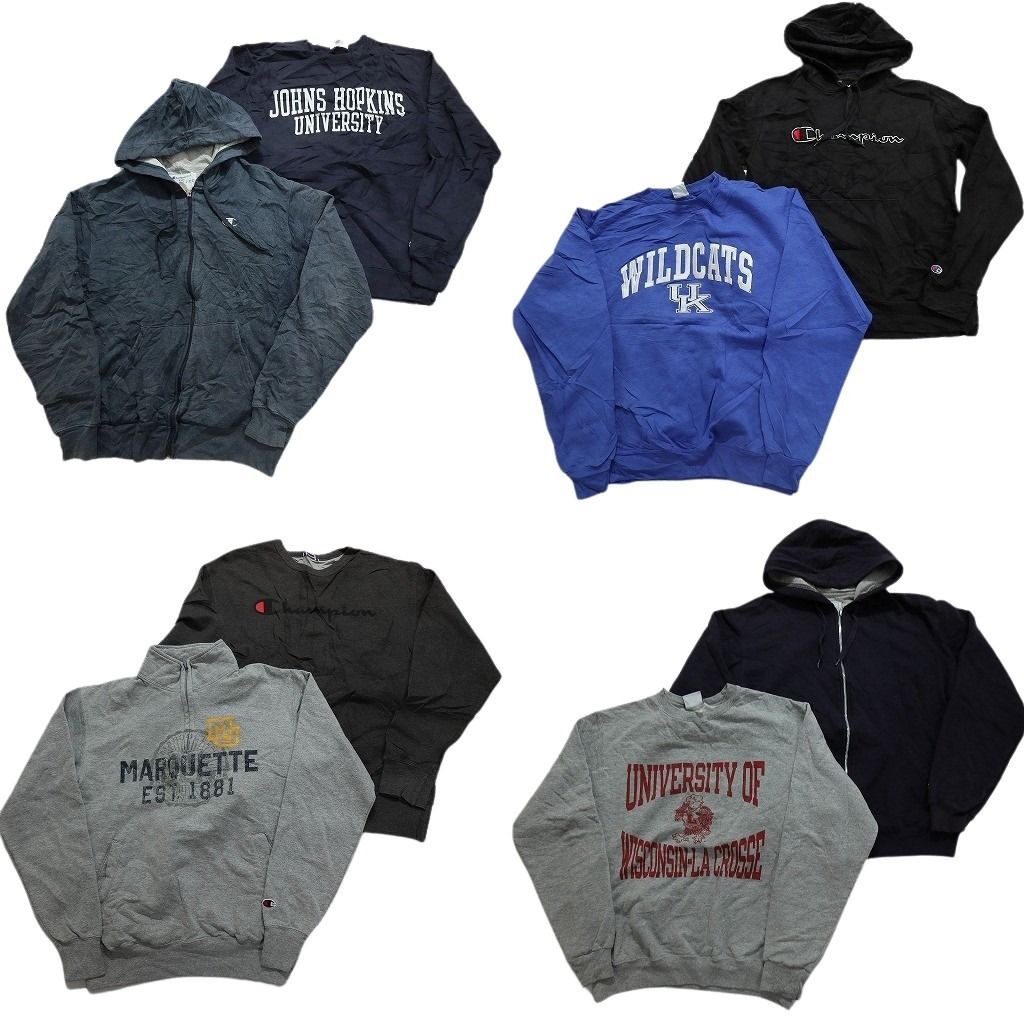 古着卸 まとめ売り チャンピオン Champion スウェット 8枚セット メンズ M フーディー ハーフジップ カレッジ風 古着 NC0962