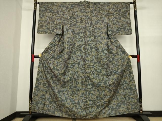 平和屋着物○本場大島紬 一元絣 樹林風景文 黒地 正絹 逸品