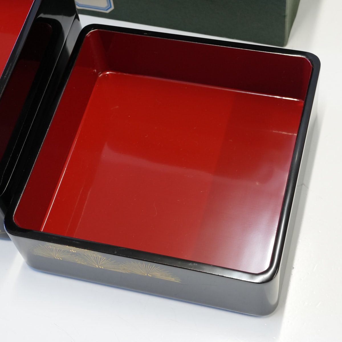 高級木製漆器 重箱 三段 沈金 若松 6.5寸 USED美品 漆塗り 和食器