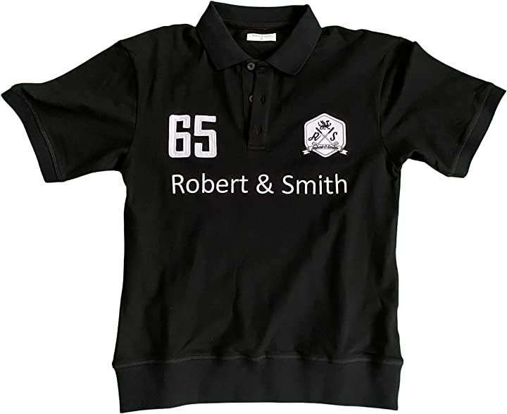 Robertu0026Smith ロバート・アンド・スミス ポロシャツ 100% コットン ゴルフポロシャツ ゴルフウエア 半袖メンズ 黒( ブラック，  L)