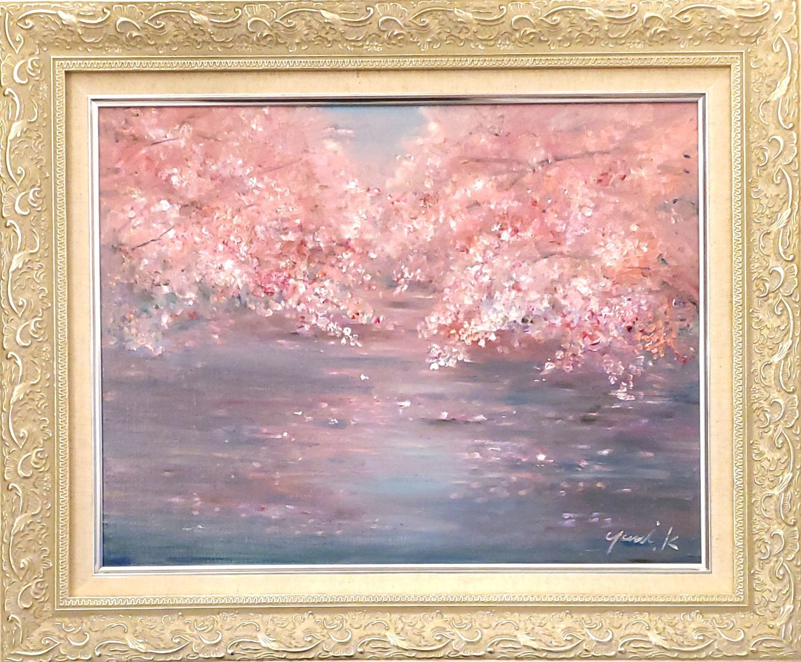 岡田とみ 花の器 肉筆 油彩画 直筆サイン入り F10号 大型 額装 静物画