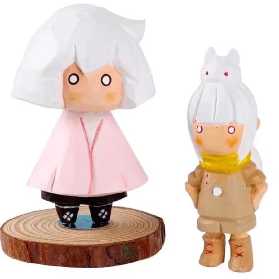 □ 2点セット Sky星を紡ぐ子どもたち 手作り木彫り かわいい光の