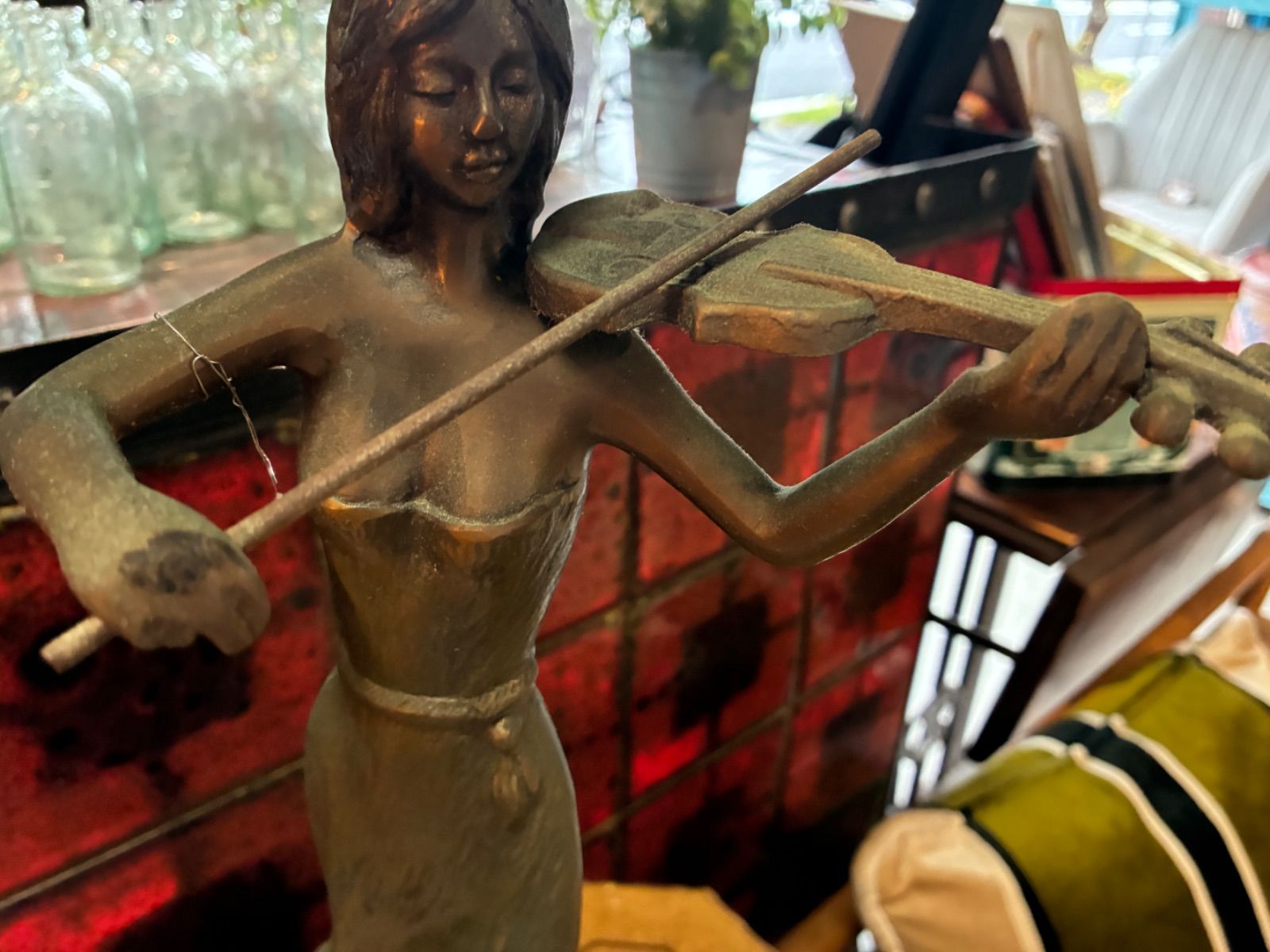 ブロンズ 像 バイオリン フルート チェロ ミュージシャン置物 検：アンティーク ブロンズ 像 バイオリン フルート チェロ ミュージシャン置物 検