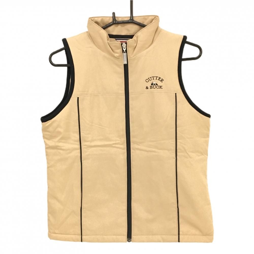 【格安，100%新品】 【超美品】カッターアンドバック 中綿ベスト ベージュ 裏微起毛 ロゴ黒 レディース M ゴルフウェア CUTTER＆BUCK ベスト