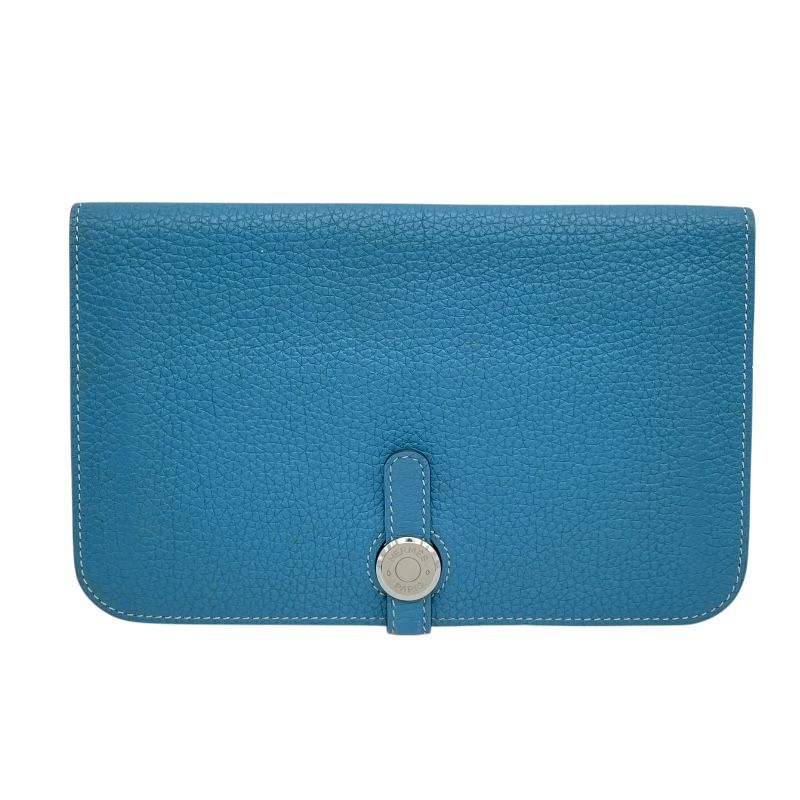 エルメス HERMES ドゴンGM □O刻 ブルージーン SV金具 トゴ ユニセックス 長財布