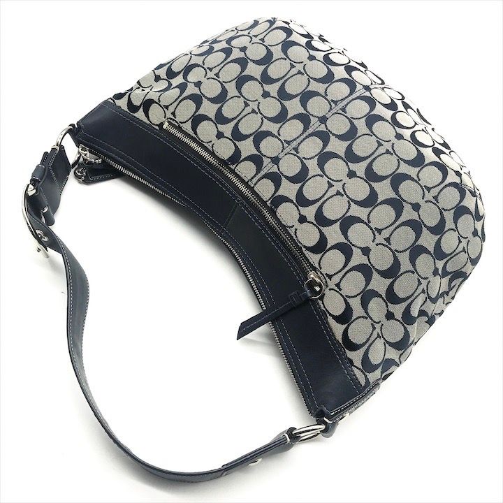 美品 COACH コーチ シグネチャー ワンショルダー バッグ ネイビー  