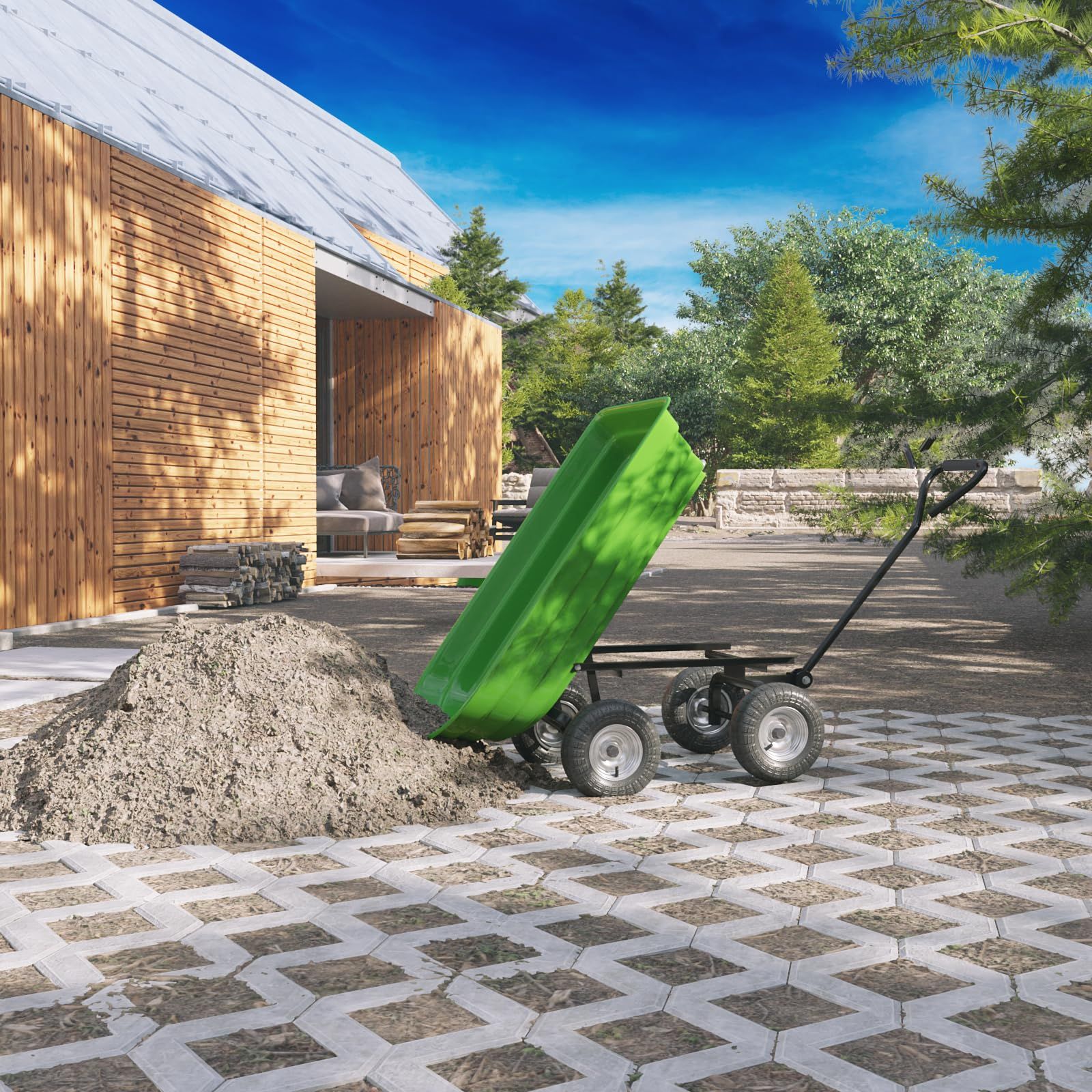 数量 リアカー 牽引 最大積載100 kg 台車 園芸 空気タイヤ アウトドア ガーデニング ガーデンワゴン 畑作業 ガーデン 75 L キャンプ ねこぐるま キャリーワゴン 土 砂 ガーデンカート 農業 グリーン キャリーカート 94 x ダンプカート 52