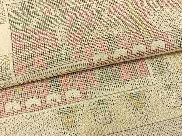 平和屋着物▽本塩沢 単衣 横段人物文 正絹 逸品 AAAW1594fy