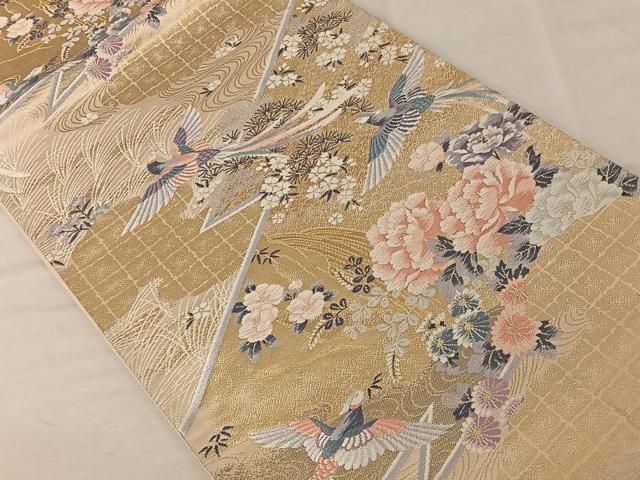 平和屋着物◎六通柄袋帯 唐織 花鳥文 金糸 正絹 逸品 AAAZ8835mw