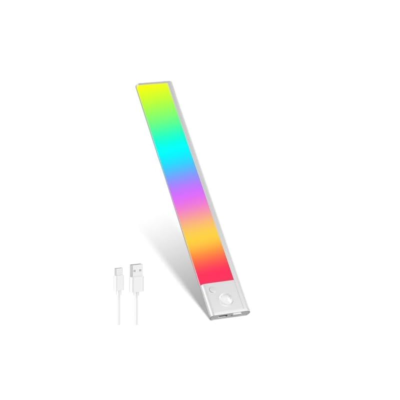 人感センサーライト LEDセンサーライト 40cm バーライト カラフル＆昼白色 無段階調光 Type-C 充電式ライト 階段ライト 120 3M誘導距離 屋内 マグネット 配線工事不要 超薄型設計 省エネ 高感度 