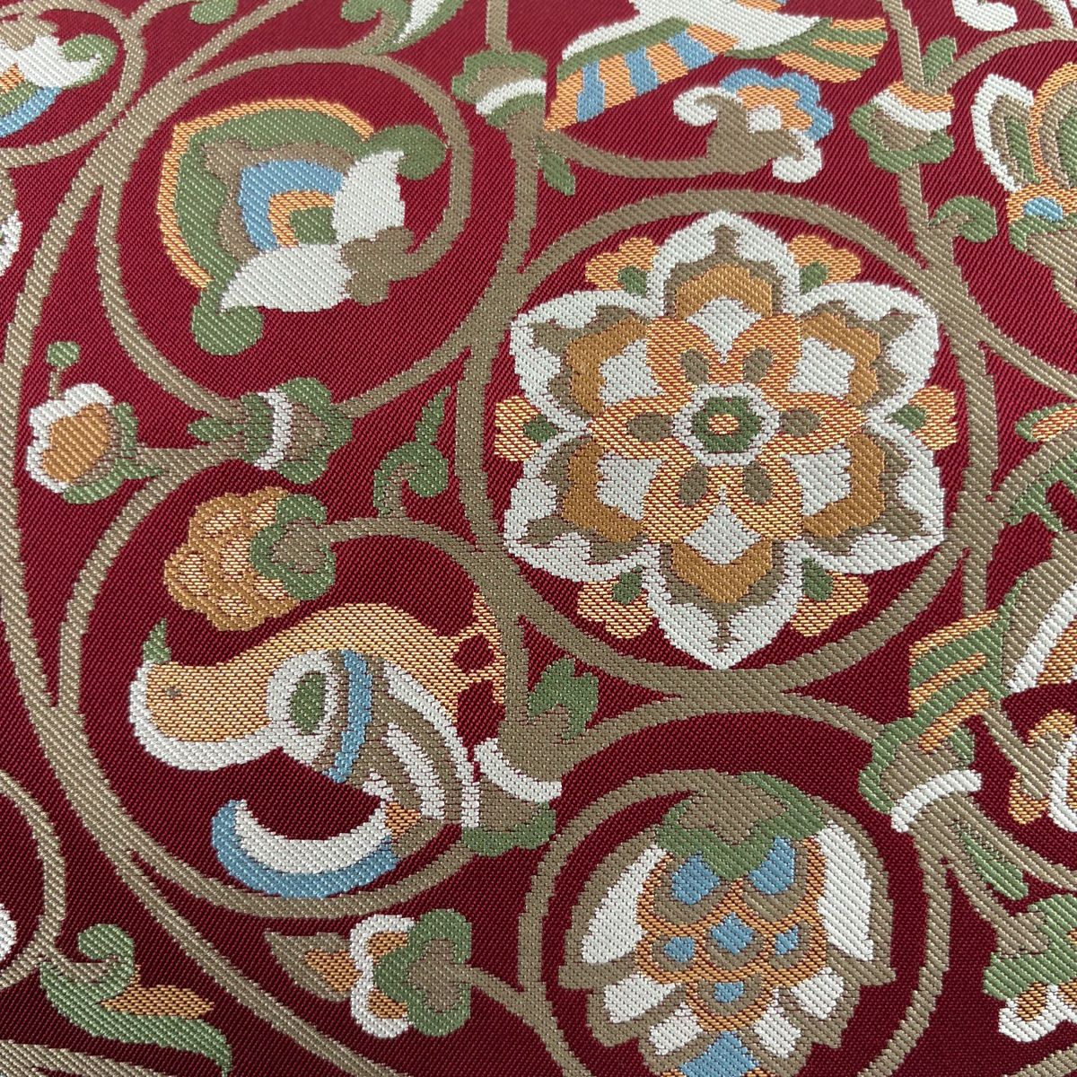 袋帯 美品 名品 川島織物 落款 華文 鳥 箔 赤 六通 正絹 【中古