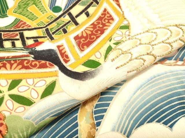 平和屋着物○アンティーク 大正ロマン 黒留袖 散歩着 駒刺繍 立波飛