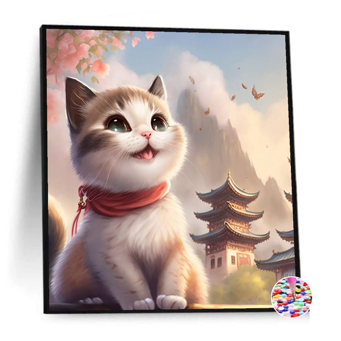 【新着商品】全面貼り付けタイプ 手作り絵画 ビーズアート ダイヤモンドペインティング DIY 40x40cm 猫 猫 ダイヤモンドアート