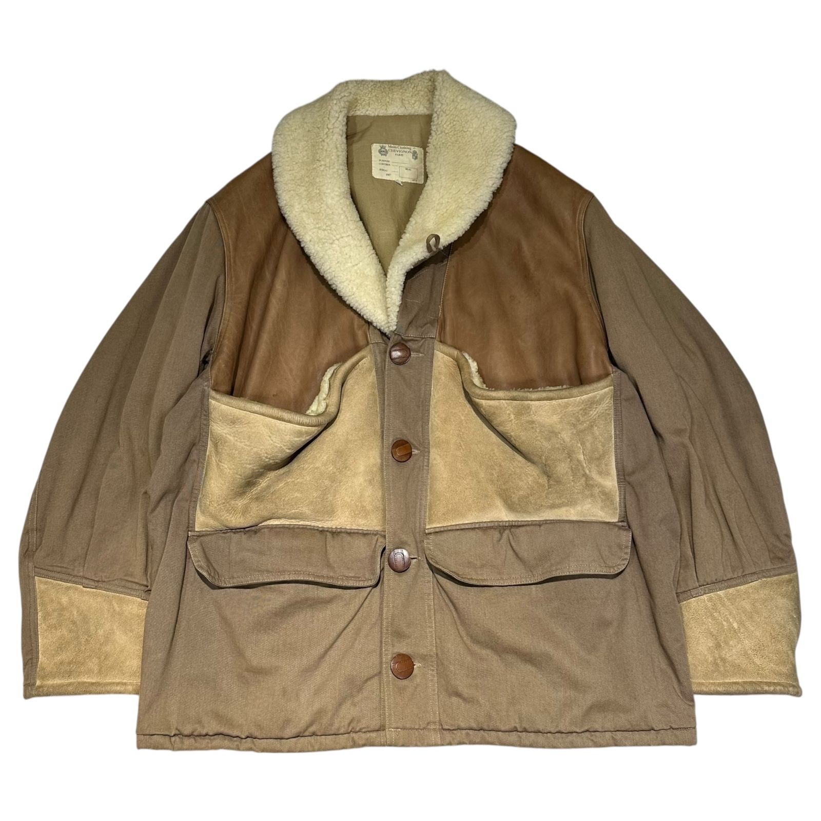 90's chevignon(シェビニオン) S】【80~90年代】CHEVIGNON レザージャケット 革ジャン シープ