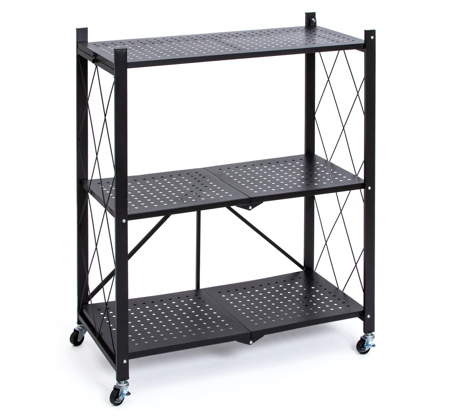 アストロ スチールラック 3段 ブラック 幅70×奥行34×高さ87cm 折りたたみ式 収納ラック シェルフ キャスター付き 731-13