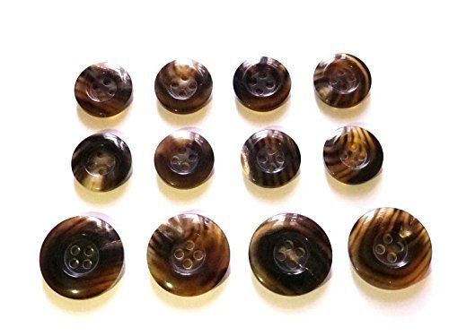 水牛ボタン スーツ コート用ボタン 貴重な茶色 ツヤ有り No.954 15mm8個.20mm4個 スーツ1着分セット