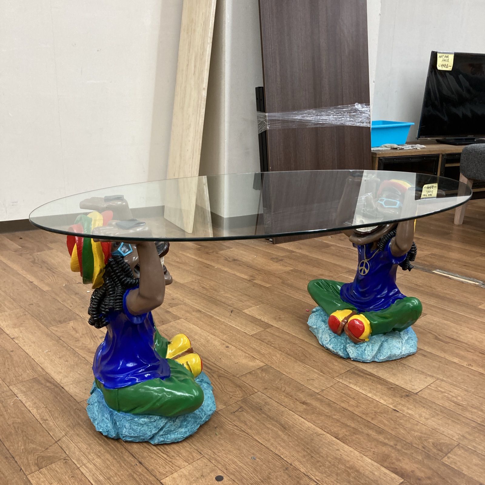 S748 ⭐ ラスタマン ガラスセンターテーブル レゲエ 幅110cm USED レア