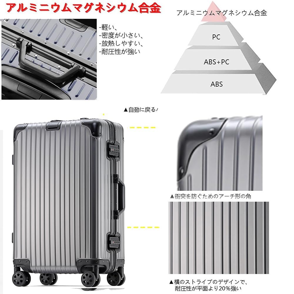 機内持込 静音ダブルキャスター 軽量大容量 360度回転 TSAロック搭載