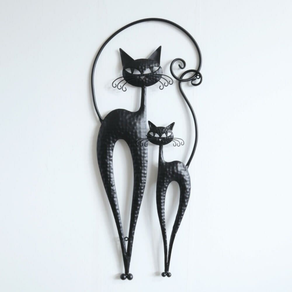ウォールアート 壁掛け 壁飾り ネコ 猫 2匹のネコ 黒 ネコ雑貨 アイアン ウォールデコ インテリア 飾り ディスプレイ おしゃれ かわいい