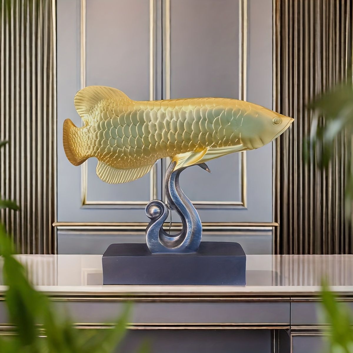 金運幸福を呼び込む ゴールド アロワナ 置物 大型 アロワナ 置物