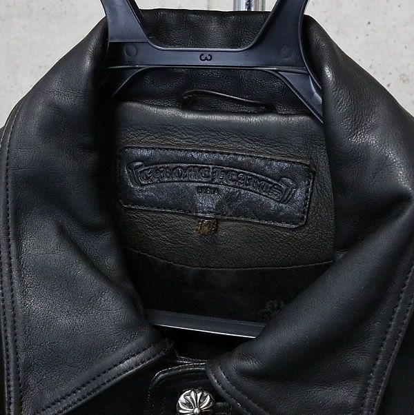 銀座店 クロムハーツ クロスボタン レザー ジャケット 黒 M 87493