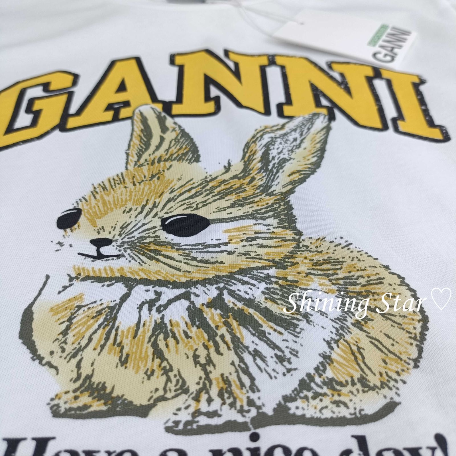 GANNI ガニー Tシャツ 半袖 レディース ウサギ キャットロゴ