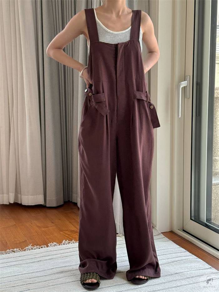 サロペット レデイース 春 夏 秋 リネンサロペットパンツ オールインワン サロペット パンツ ワイドパンツ オーバオール ガウチョパンツ 無地 ロング サロペットパンツ キャミ オフィス 仕事 ゆったり xzdsygw