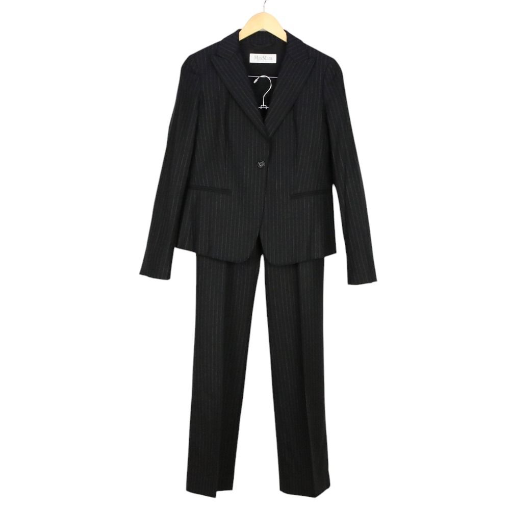 Max Mara マックスマーラ ストライプ テーラードジャケット スラックスパンツ セットアップ スーツ 40 ブラック ホワイト レディース 古着