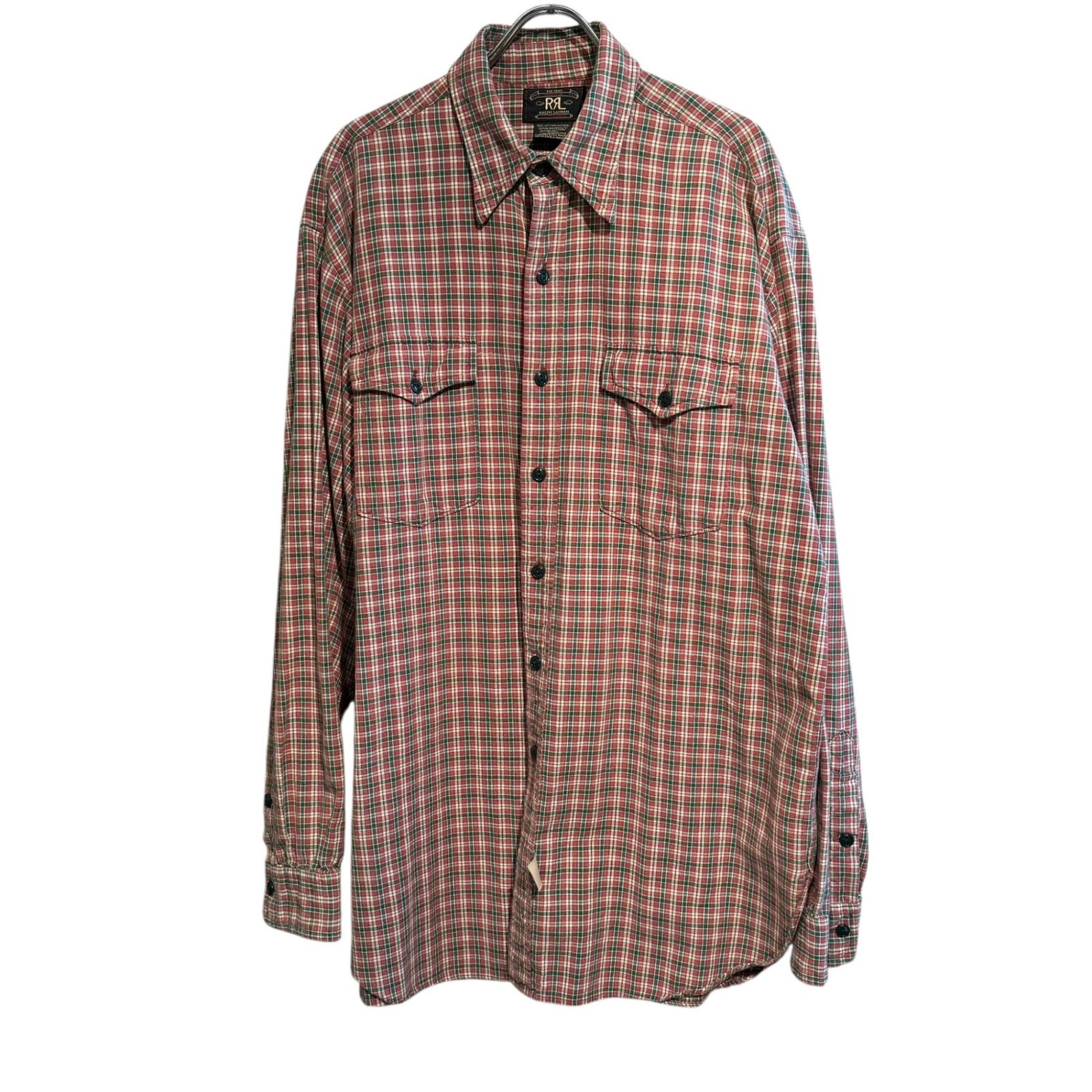 RRL ダブルアールエル ⑤ 90s 三ツ星タグ チェックシャツ メンズ レッド M