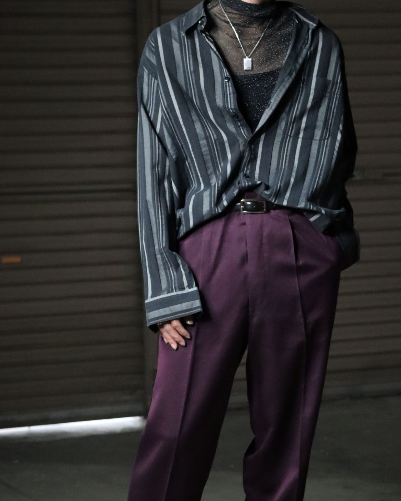 monotone multi stripe oversized l/s shirt モノトーン マルチ 