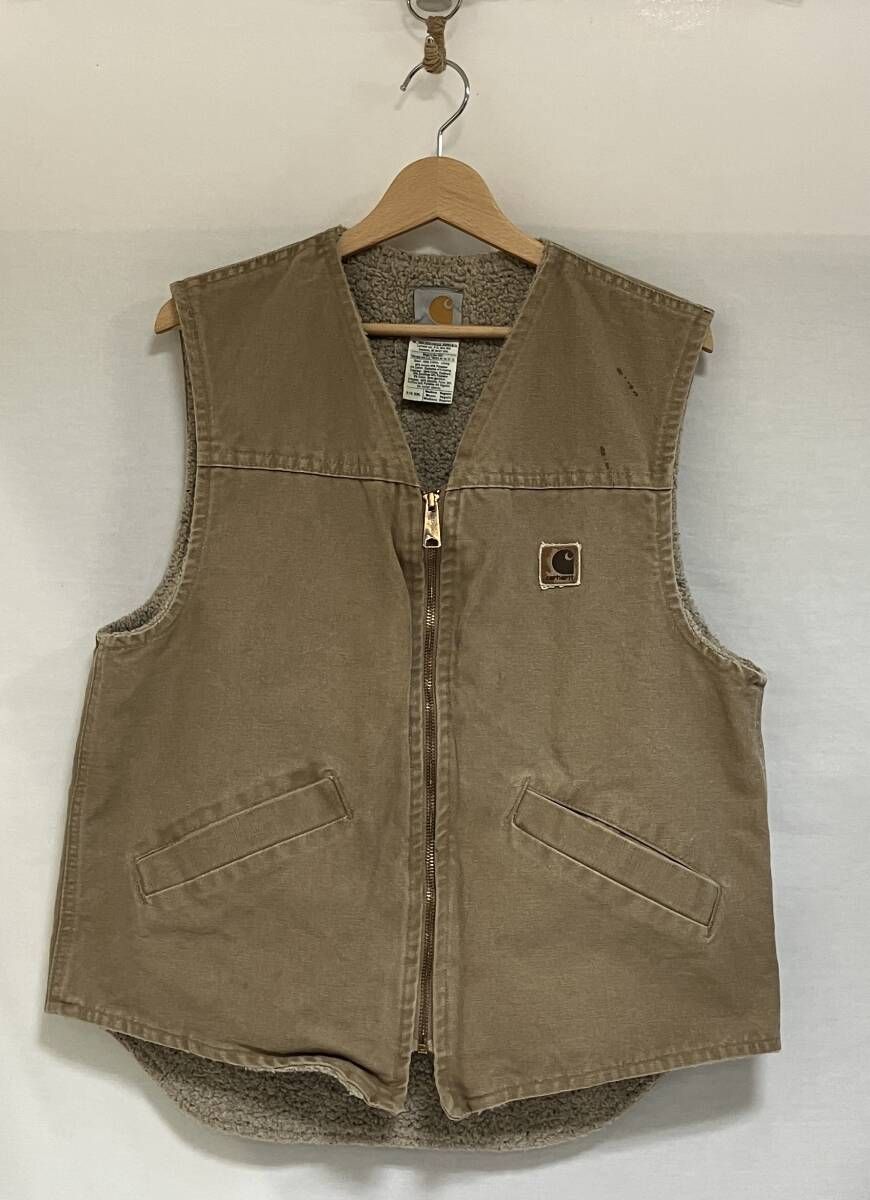 00s Carhartt ダックベスト USA製 内側ボア サイズM ベージュ 2003年8