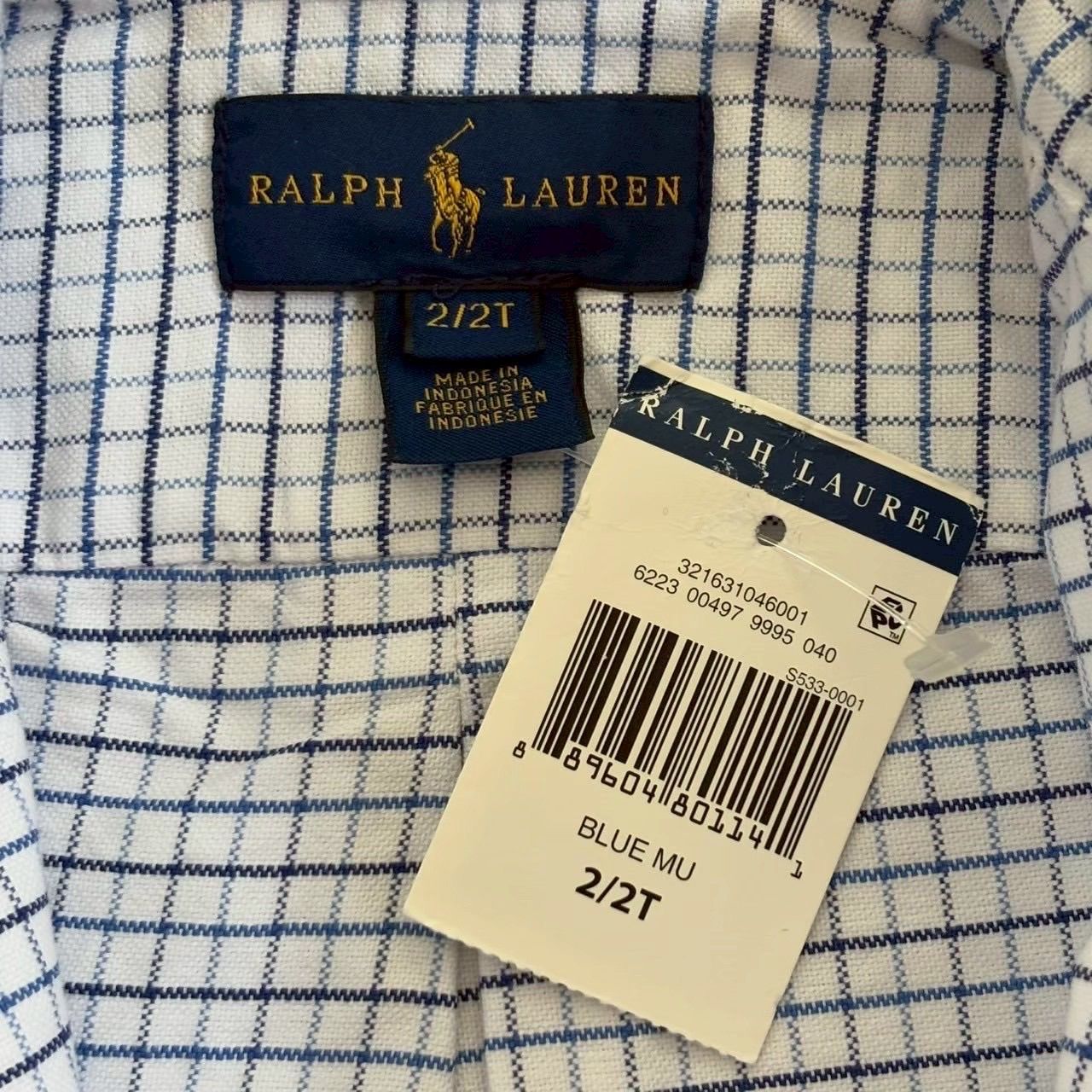 未使用 Ralph Lauren ラルフローレン チェックワイシャツ 青系 白 