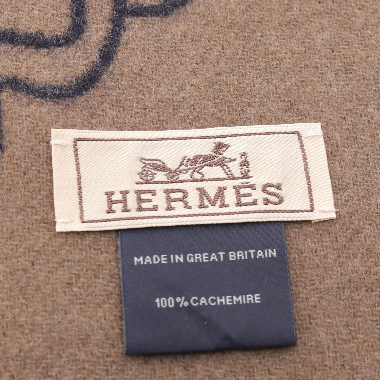 エルメス HERMES マフラー Tete a Tete Equestre ネイビー ベージュ系 カシミヤ マフラー メンズ Used A