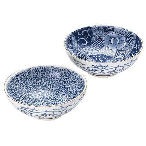 5営業日で発送 メーカー取寄 染付絵変り ペア麺鉢 美濃焼 食器 箱入り - 入数 5
