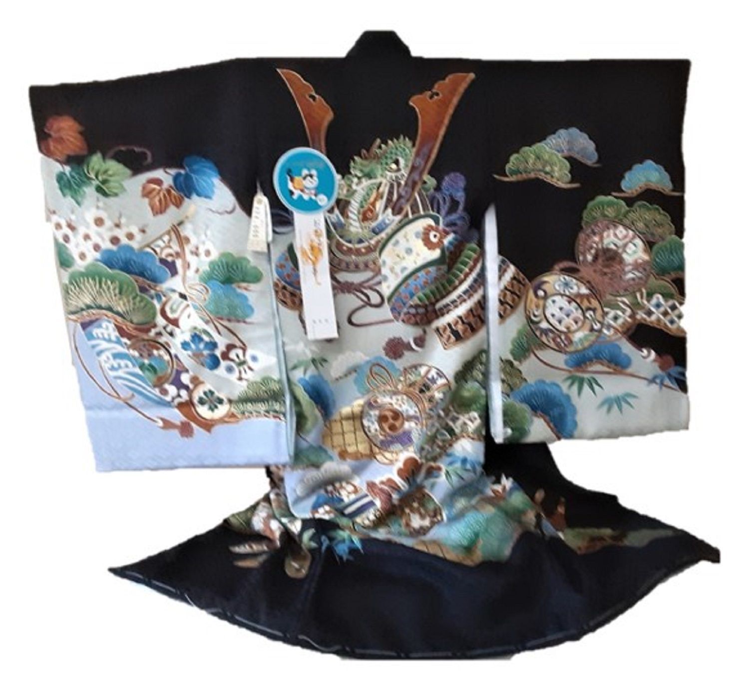 男児産着【正絹】【黒地】【兜】【日本製】【一つ身】【熨斗目】【産衣】【初着】