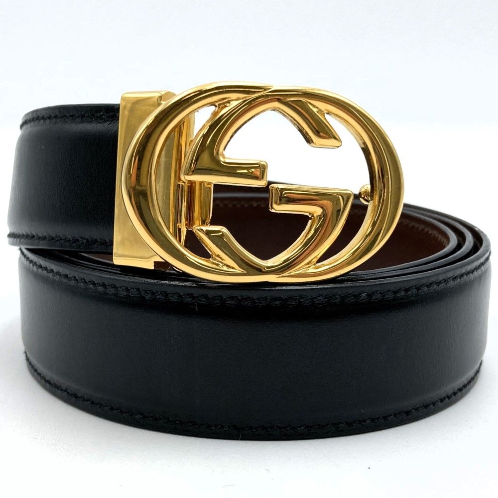 GUCCI グッチ インターロッキング ゴールドバックル ベルト 金 茶 ✨美品✨グッチ ベルト GG インターロッキング ゴールド金具