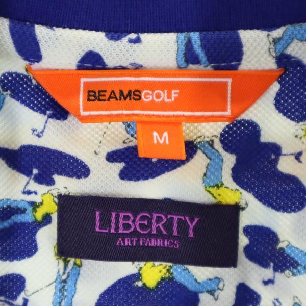 ビームゴルフ 日本製 半袖 ポロシャツ 総柄 ゴルフウェア M ブルー系 BEAMSGOLF 鹿の子 ロゴ刺繍 レディース   【230416】