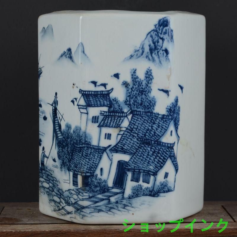 清代の乾隆青花透かし彫りの6つの筆箱 書道具 文房具 工芸品