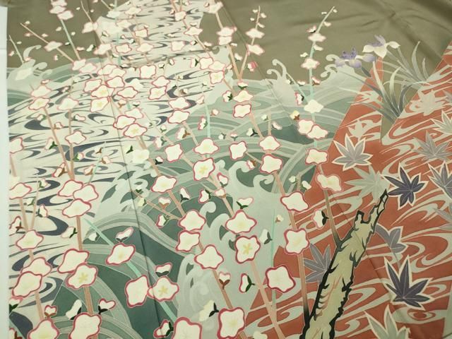 平和屋本店□極上 本加賀友禅作家 西川健一 訪問着 松竹梅 竜田川 灰汁