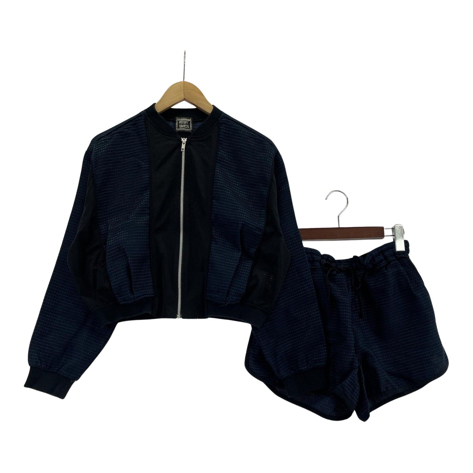 Stüssy ブラック ジャケット・ハーフパンツセットアップ Mサイズ STUSSY ステューシー 32インチ 24SS VOLUME PLEATED SHORT