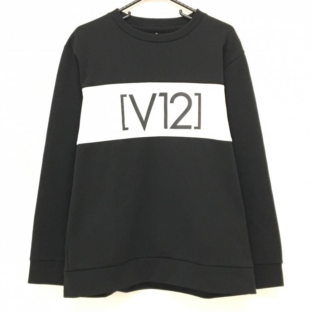 超 ヴィトゥエルヴ トレーナー 黒×白 胸元切替ロゴ 裏起毛 メンズ XXL ゴルフウェア V12