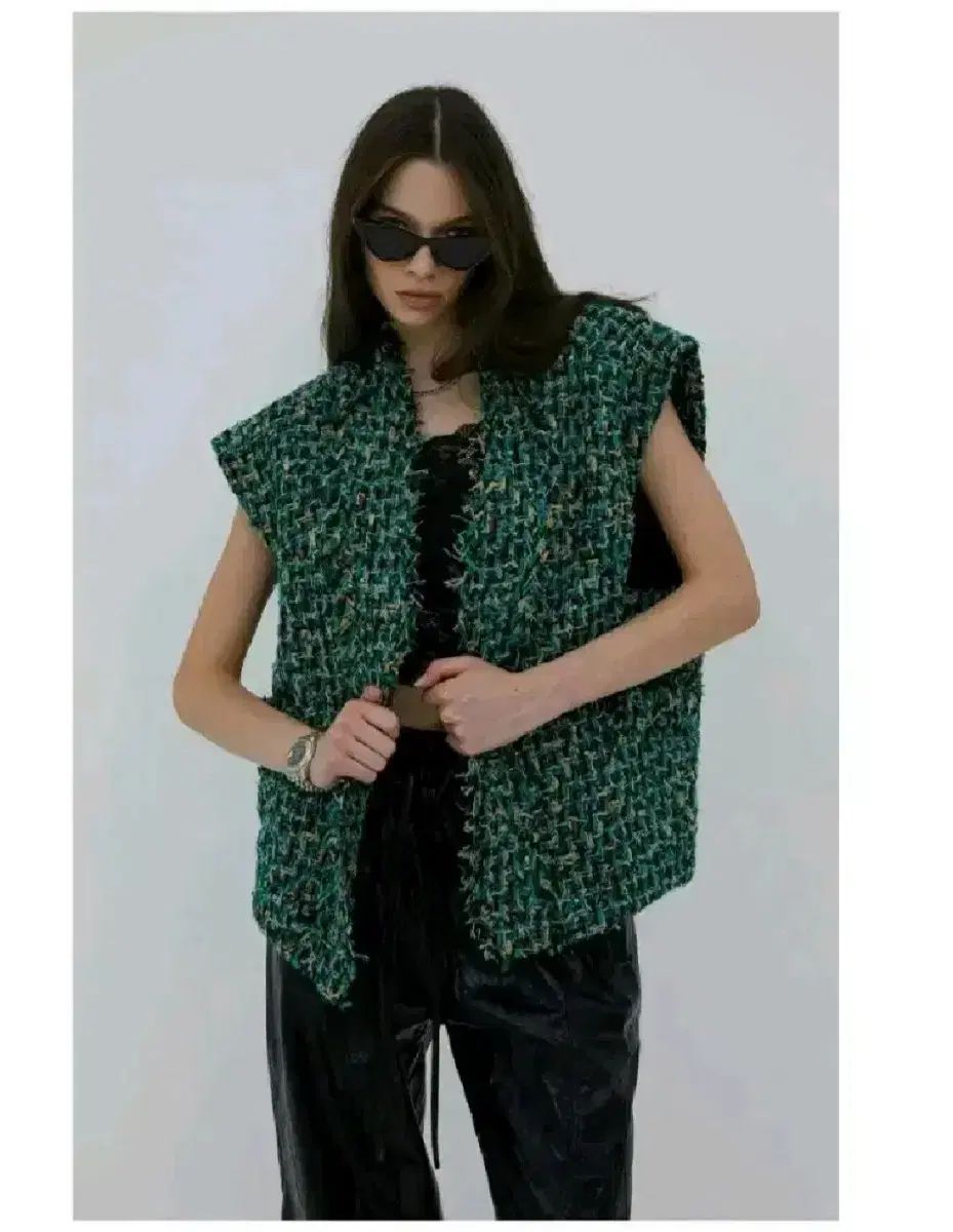 アフターホームパーティー ツイード ベスト - グリーン Free!